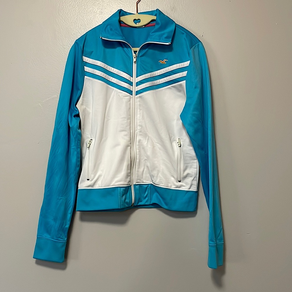 Hollister retro blue and white zip front sweatshirt. Sz XL